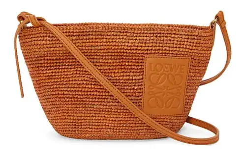 LOEWE Slit Raffia Fiber With Cow Leather Shoulder Bag, Crossbody Bag Women's Honey Gold