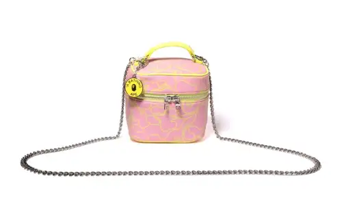 A BATHING APE Synthetic Leather Makeup Crossbody Bag Large Women's Pink/Sax Blue