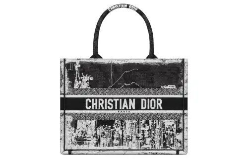 DIOR BookTote Embroidery Tote Bag, Shopping Bag, Handbag Medium Women's Black & White