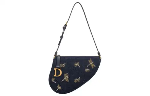DIOR Saddle Jacquard Denim Saddle Bag Handbag, Shoulder Bag Women's Dark Blue