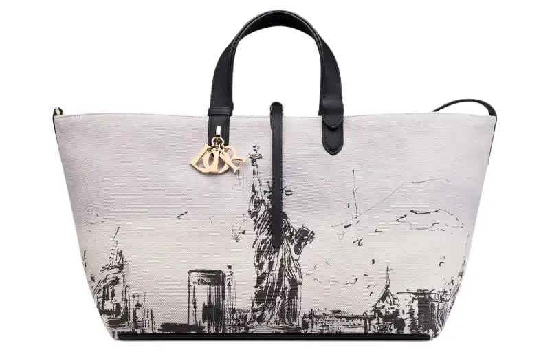 DIOR Canvas Bag Combo, One Shoulder Handbag Large Women's Latte & Black