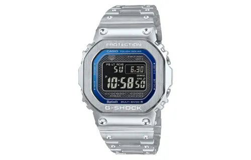 CASIO Casio, full metal waterproof quartz watch strap solar-powered stainless steel for men and women, black dial, with LED display, 200meter, quartz mechanism, Japanese and Korean