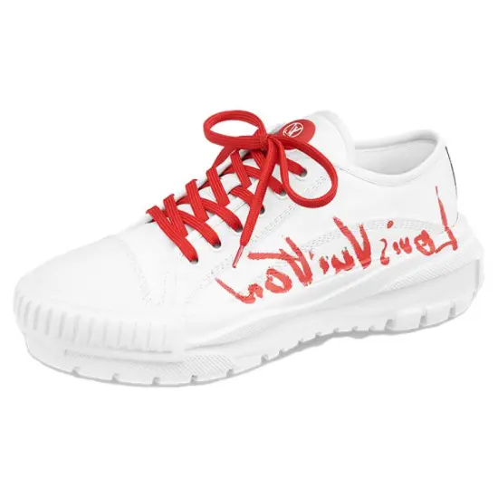 LOUIS VUITTON Squad Stylish Skateboarding Shoes Women's White Red