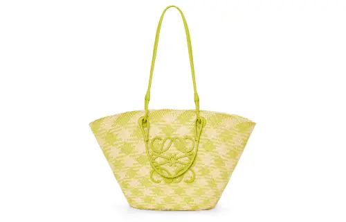 LOEWE Anagram Basket Banyan Leaf With Calfskin Handbag, Shoulder Bag Women's Natural & Lime Green