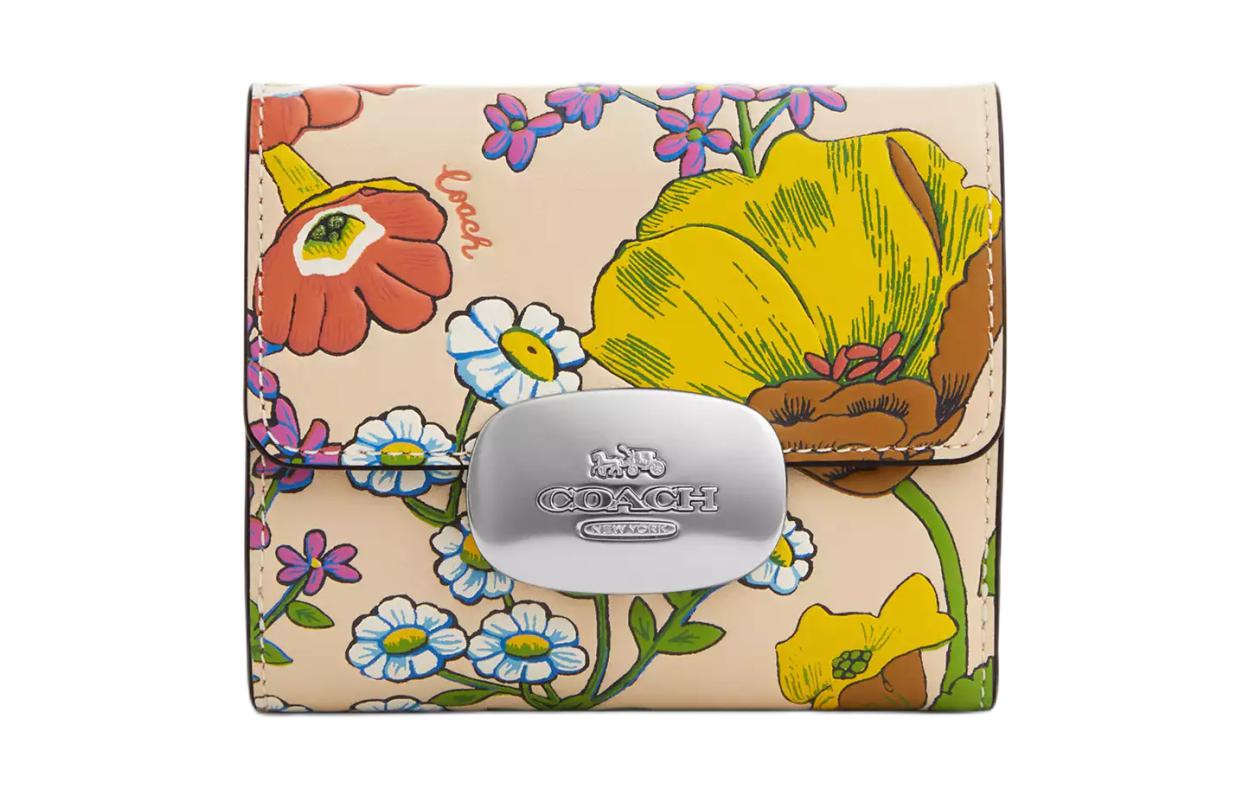 COACH Eliza Calfskin Wallet Mini Women's Silver With Ivory Multicolor