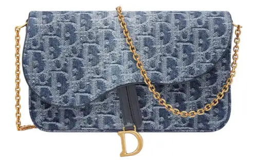 DIOR SaddleOBLIQUE Jacquard Denim With Canvas Saddle Bag One Shoulder Crossbody Clutch Women's Blue