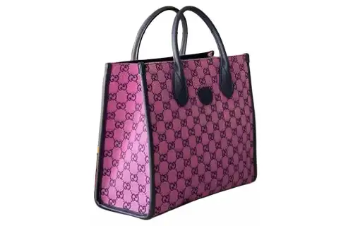 GUCCI Canvas With Leather Tote Bag, Shopping Bag, Shoulder Bag, Crossbody Bag, Handbag Small Women's Pink & Dark Blue