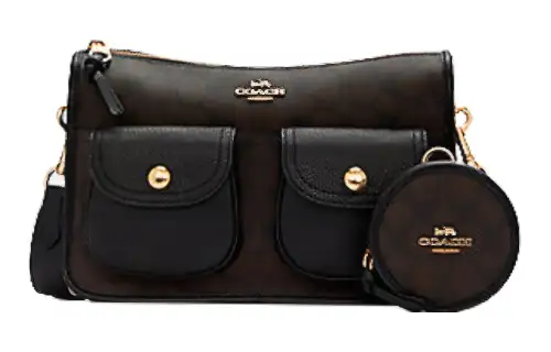 COACH Pennie Canvas Leather Crossbody Bags Large Women's Dark Brown