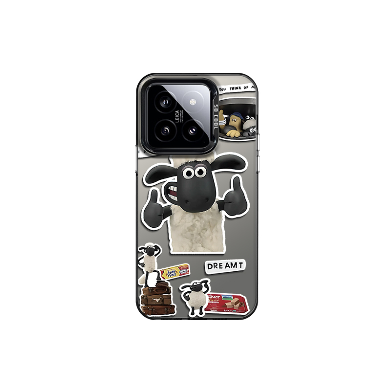Stones PC material Shaun the Sheep trendy brand personalized high-end color silver large hole does not include lens mobile phone case suitable for Xiaomi 15/14/13ultra/12/Redmi note13pro+/12/k70/k60/k50 cartoon animation
