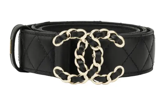 CHANEL Cow Leather Belts Women's Black