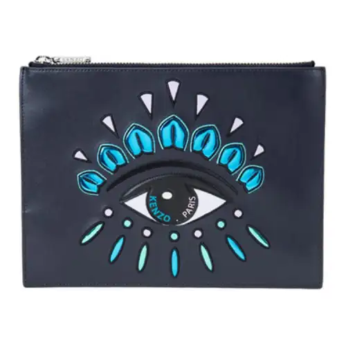 KENZO Cow Leather Handbag Wallet Clutch Women's Dark Blue