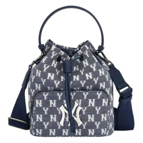 MLB Monogram Collection Polyester Bucket Bag, Shoulder Bag, Crossbody Bag Regular Unisex Denim Blue