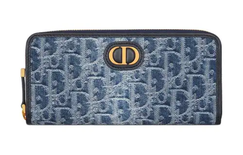 DIOR 30 Montaigne Oblique Jacquard Denim Wallet Women's Blue