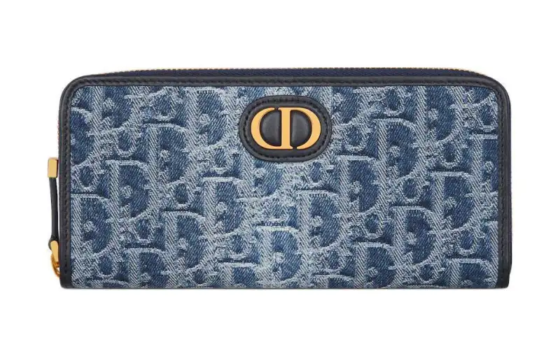 DIOR 30 Montaigne Oblique Jacquard Denim Wallet Women's Blue