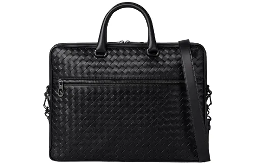 Bottega Veneta Woven Cow Leather Briefcase, Handbag Men's Black