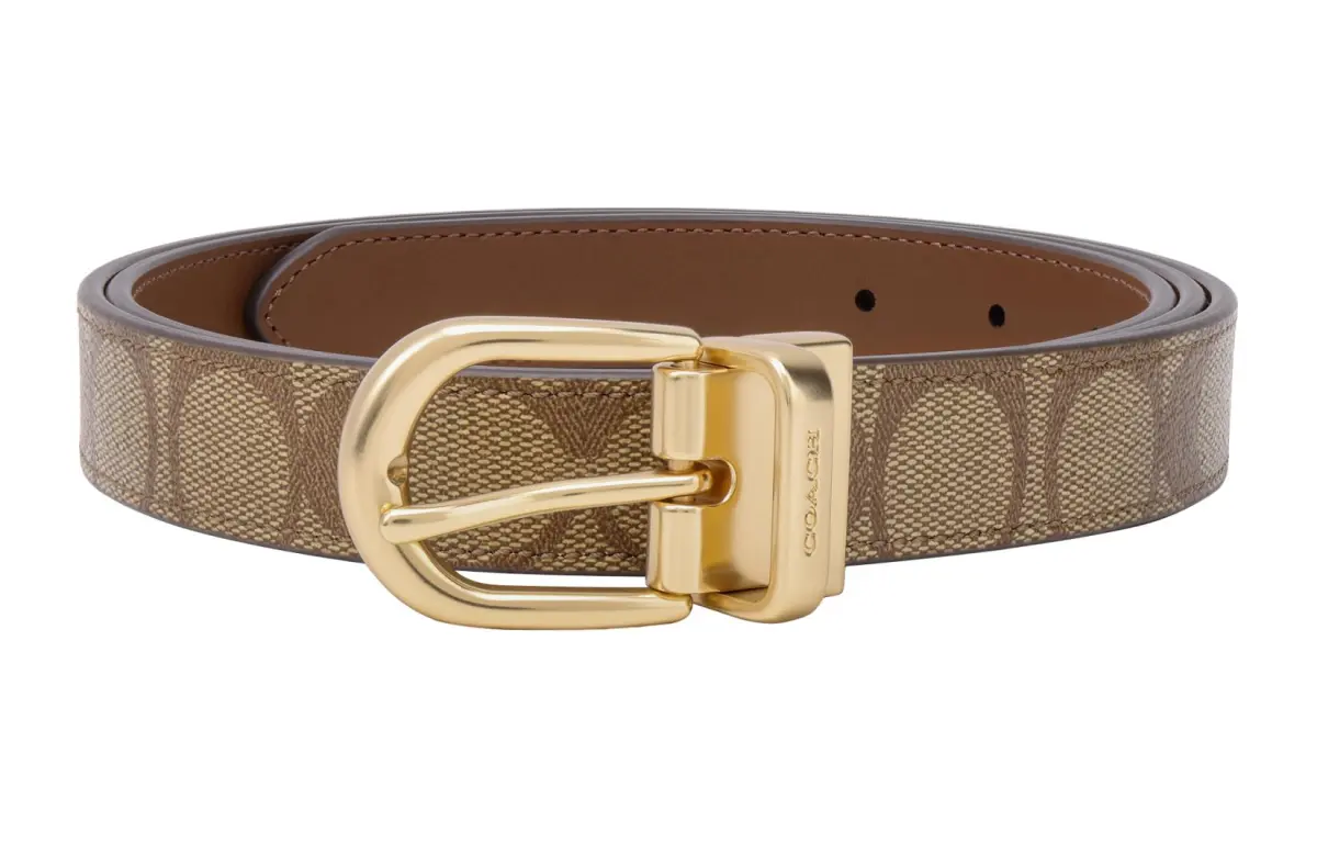 COACH Cow Leather Belts Women's Gold/Brown Width 2.5cm