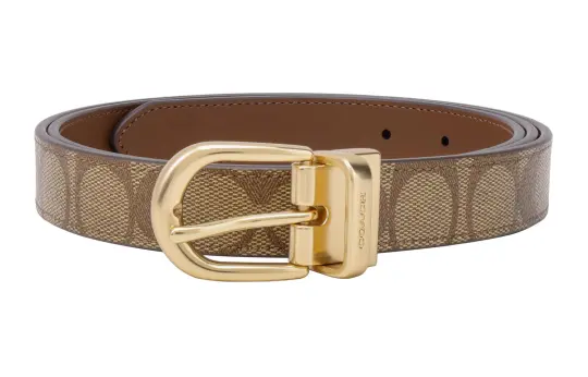 COACH Cow Leather Belts Women's Gold/Brown Width 2.5cm