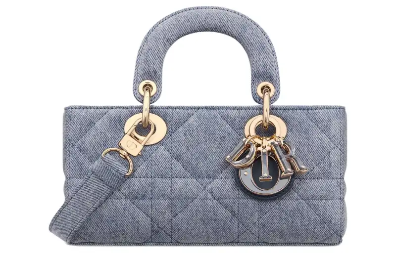DIOR Lady D JOY Denim Fabric Shoulder Bag, Crossbody Bag, Handbag Small Women's Light Blue