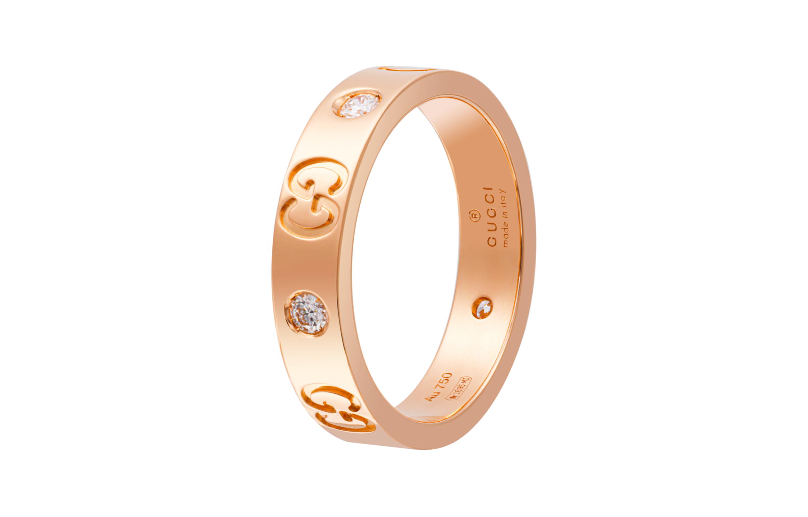 GUCCI Icon Shiny 18K Rose Gold, Diamond Rings Unisex Rose Gold