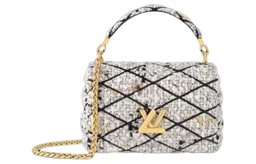 LOUIS VUITTON Tweed With Lambskin Crossbody One Shoulder Handbag Medium Women's Mixed Color Gray