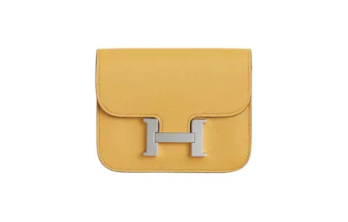 HERMES Constance Slim Silver Tone Buckle Evercolor Leather Fanny Pack Women's Sun Yellow & Denim Blue