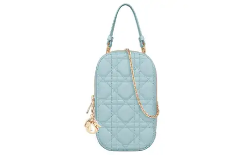 DIOR Lady Dior Lambskin Portable One Shoulder Crossbody Cell Phone Pouch Women's Sky Blue