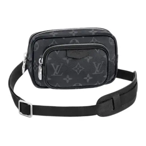 LOUIS VUITTON Canvas With Leather Handheld Crossbody Bag, Sling Bag Small Men's Black