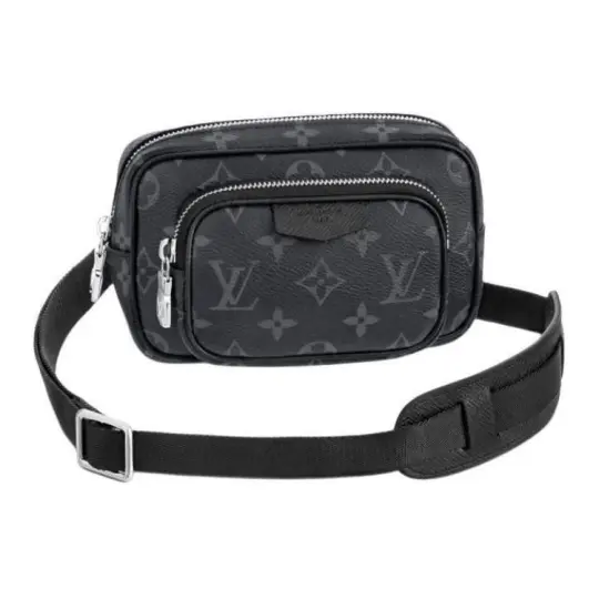 LOUIS VUITTON Canvas With Leather Handheld Crossbody Bag, Sling Bag Small Men's Black