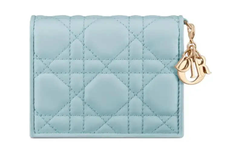 DIOR Lady Dior Lambskin Wallet Mini Women's Sky Blue