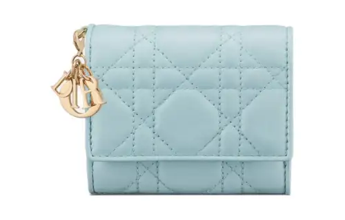 DIOR Lady Dior Lambskin Wallet Women's Sky Blue