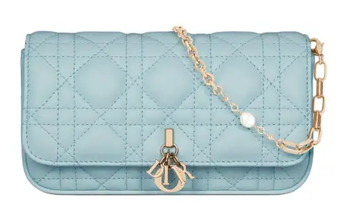 DIOR My Dior Lambskin One Shoulder Crossbody Cell Phone Pouch Women's Sky Blue