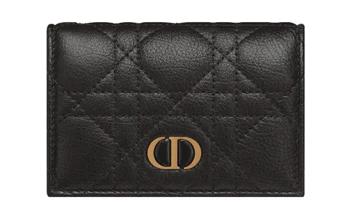 DIOR Caro Soft Calfskin Card Holder, Wallet Mini Women's Black