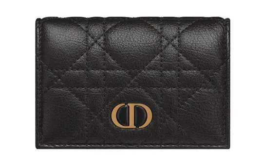 DIOR Caro Soft Calfskin Card Holder, Wallet Mini Women's Black