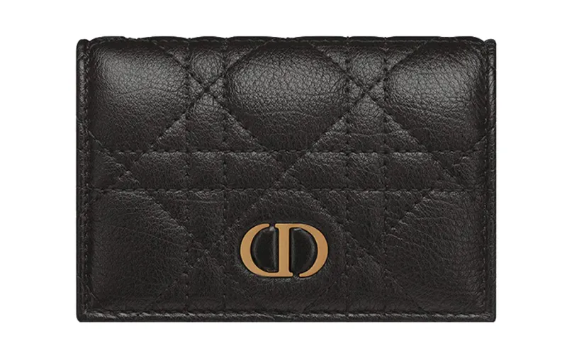DIOR Caro Soft Calfskin Card Holder, Wallet Mini Women's Black