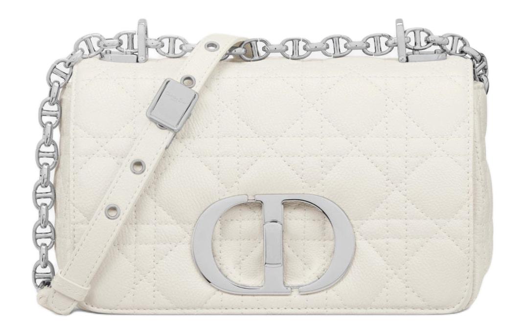 DIOR Caro Soft Wicker Pattern Calfskin Crossbody Bag, Shoulder Bag Women's White