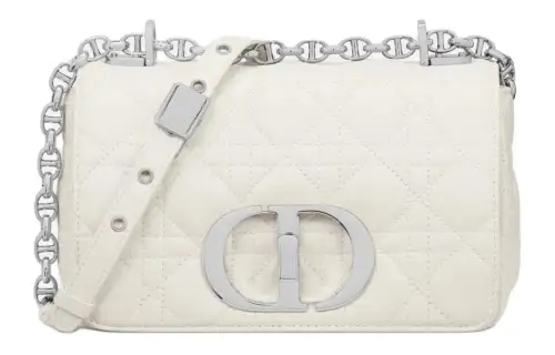 DIOR Caro Soft Wicker Pattern Calfskin Crossbody Bag, Shoulder Bag Women's White
