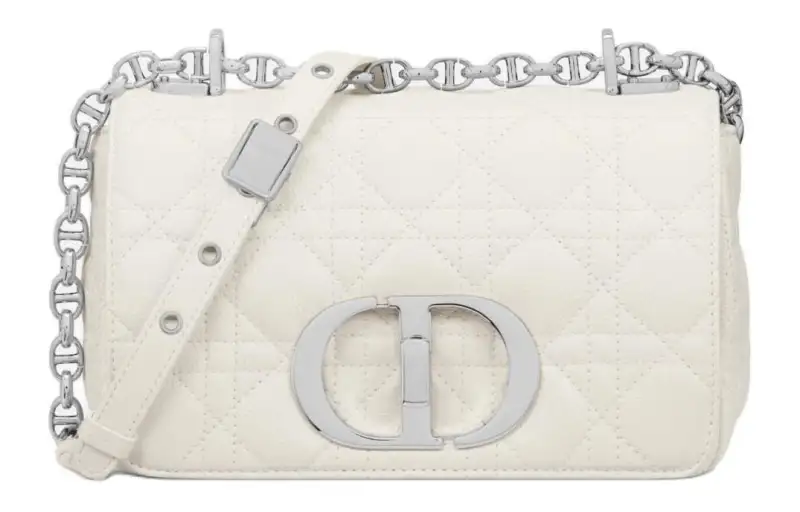 DIOR Caro Soft Wicker Pattern Calfskin Crossbody Bag, Shoulder Bag Women's White