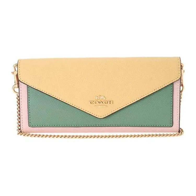 COACH Envelope Leather Crossbody Bags Small Women's Vanilla Yellow & Green