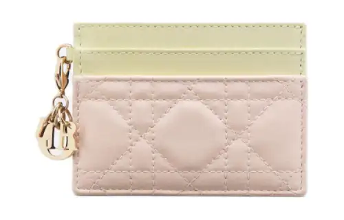 DIOR Lady Dior Sheepskin Card Holder Women's Light Yellow & Quartz Pink