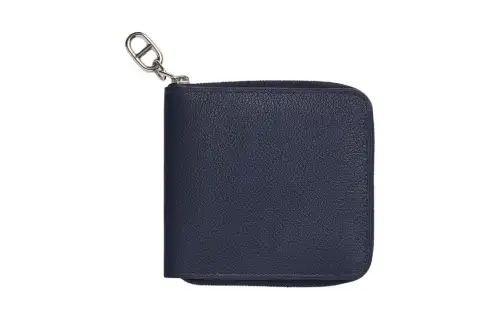 HERMES Zipengo Evergrain Calfskin Wallet Men's Midnight Blue