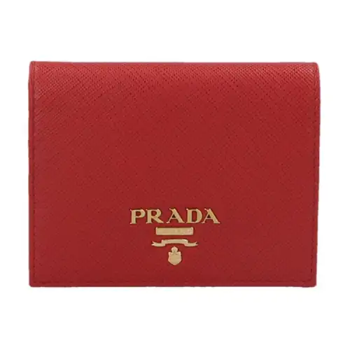 PRADA Saffiano Foldable Leather Wallet Women's Red