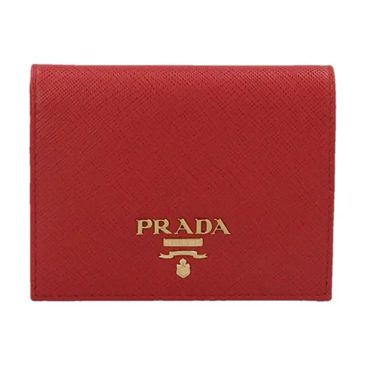 PRADA Saffiano Foldable Leather Wallet Women's Red