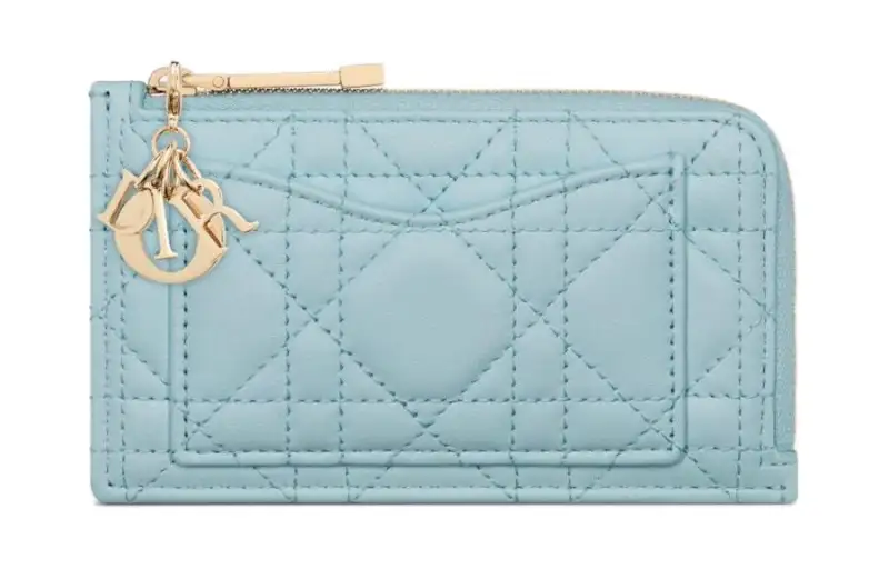 DIOR Lady Dior Lambskin Card Holder Women's Sky Blue