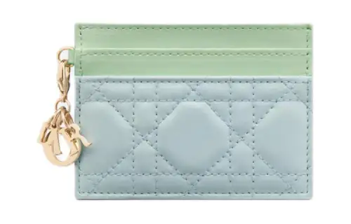 DIOR Lady Dior Sheepskin Card Holder Women's Light Mint Green & Space Blue