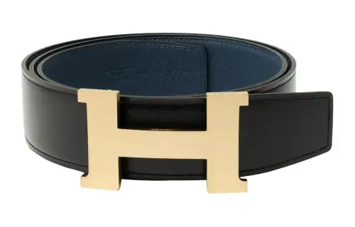 HERMES Constance Metallic Cow Leather Belts Men's Width 3.8cm