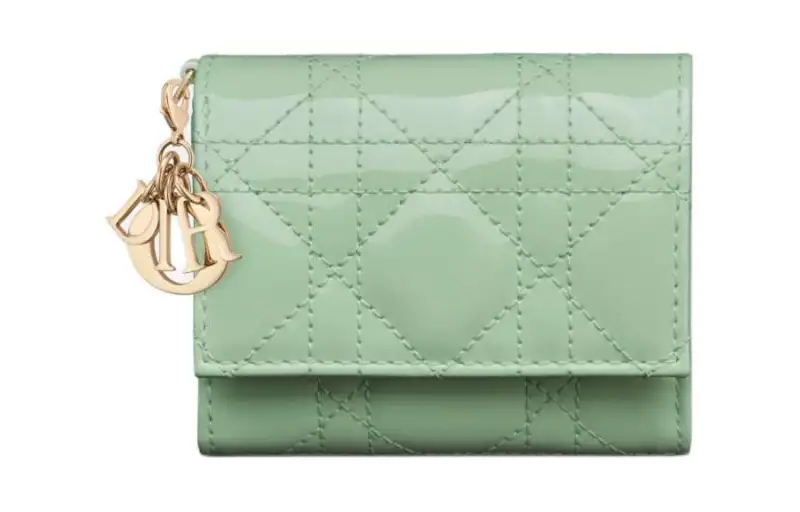 DIOR Lady Dior Calfskin Wallet Women's Green