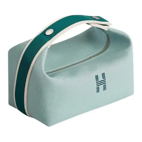 HERMES Bride a Brac Travel Cotton Fabric Storage Bag, Toiletry Bag Small Unisex 11 Eucalyptus Green