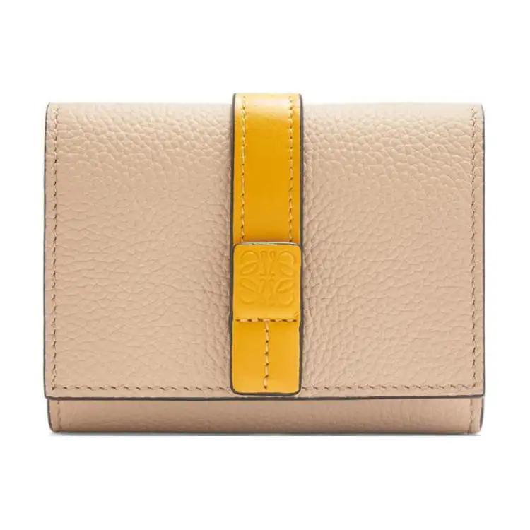 LOEWE Grain Calfskin Wallet Women's Beige & Sunflower