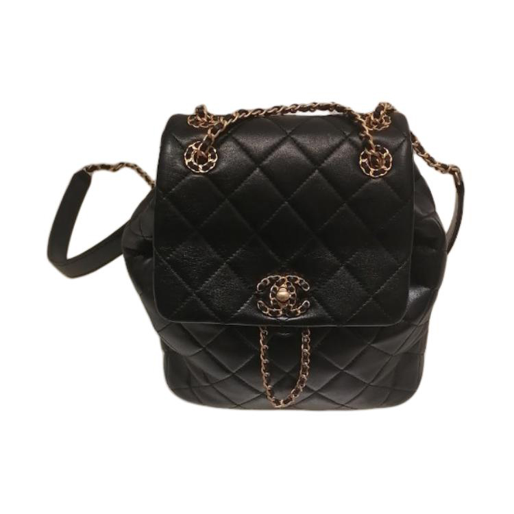 CHANEL Sheepskin Material Gold Metal Backpack Regular Women's Black