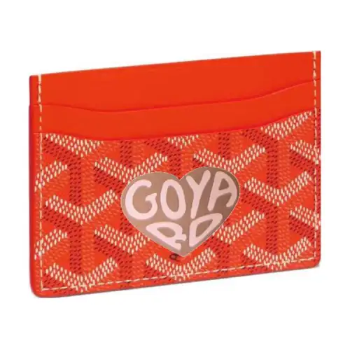 GOYARD Saint Sulpice Canvas With Calfskin Card Holder Card Holder Unisex Orange & Gray Pink Small Heart